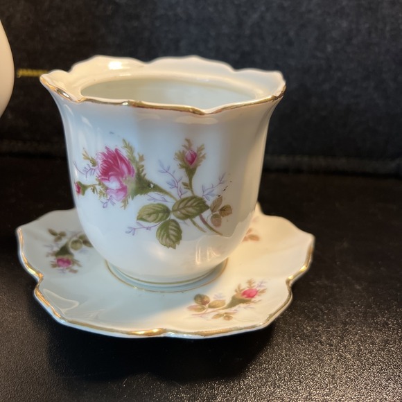 Vintage Moss Rose Teapot Cream And Sugar Set With Lids Saucer‎ Cup - Picture 9 of 13